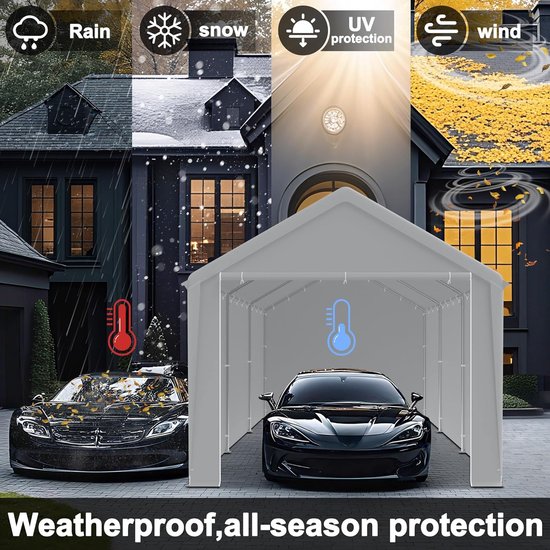 Garage Tent – Carport – Schuurtent – Opslagtent – Partytent – 3 x 6 Meter – Stevig Gegalvaniseerd Stalen Frame – Waterafstotend UV-bestendig PE Dakzeil van Merkloos