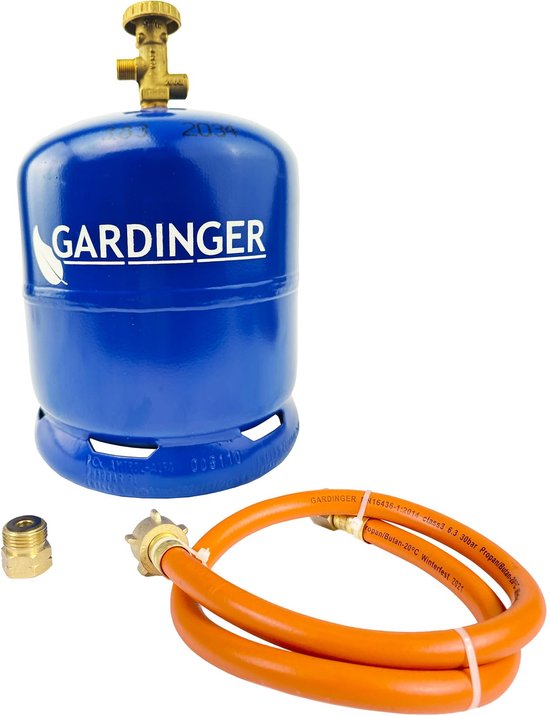 GARDINGER Actieset lege vulbare propaangasfles van 2,5 kg met veiligheidsventiel, adapter vulslang (alternatief voor GAZ R907)