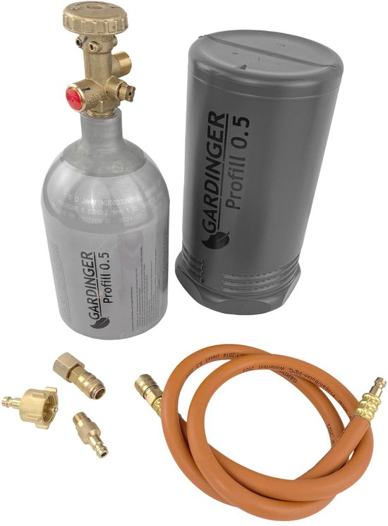 GARDINGER Promotional Set refillable aluminium propane bottle profile 0.5 + filling hose + quick couplings