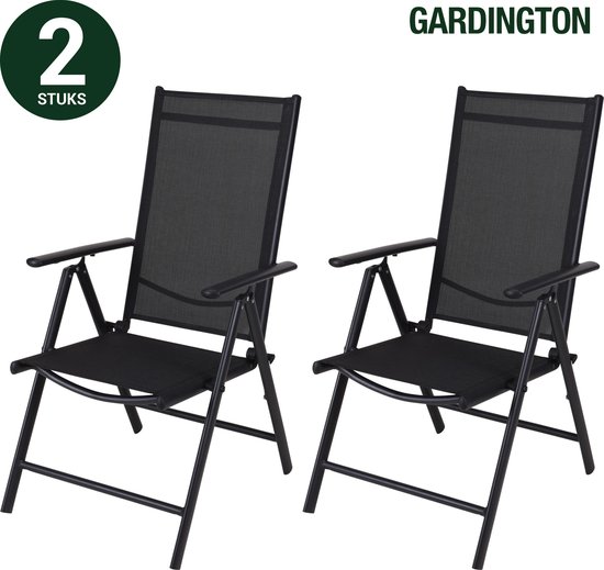 Gardington Tuinstoelen - Klapstoel - Vouwstoel voor op Terras/Tuin/Camping - Tuinset - Campingstoel - Tuinstoel - Verstelbaar en Opklapbaar - Antraciet - Set van 2 van Merkloos