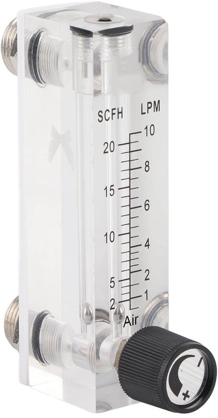 Garosa Gas Flow Meter LZM-6T - Instelbare Flowmeter voor Gas 1-10 LPM met Controleklep