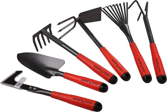 Gartengereedschap, 6-delige tuin gereedschap set inclusief onkruidverwijderaar, tuinschepje, handhark, handhak, struikhark, cultivator, tuin handgereedschap met koppen van koolstofstaal. van Garten