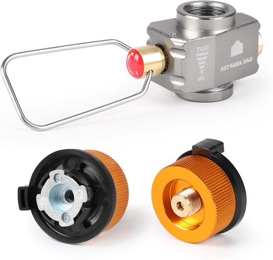 Gas Adapter Set - Brandstof Overdracht - Kamperen Gas Bijvullen - Dubbele Metalen Structuur - 3 Stuks - Zilver