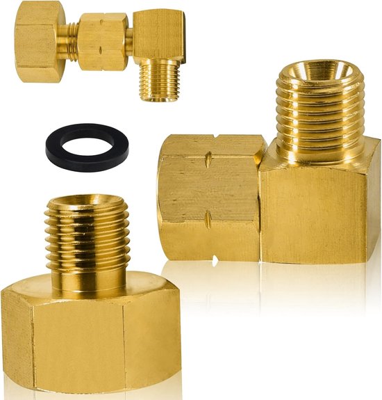 Gas Adapter Set voor Camping en Koken, 1/2" R x 1/4" Lks Messing, 90° Aansluiting voor LPG en Gasfles, Ideaal voor Crutch Cooker en Kampeerstoof van Merkloos