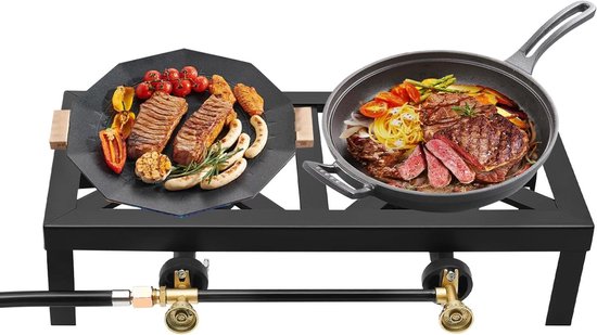 Gas Camping Fornuis - Dubbele Brander - Buiten Koken - Hoge Efficiëntie - 48 x 25 x 11.5 cm - Zwart