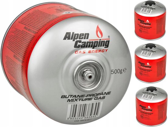 Gas Cartridge Set - Brandstof Bussen - Kamperen Koken - Veilige Ontluchting - 4 x 880 ml - Rood