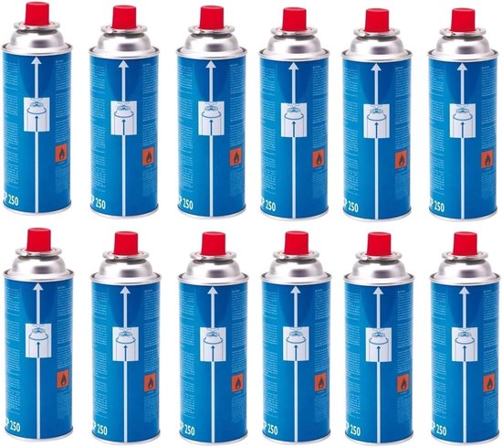Gas Cartridges - Brandstof Bussen - Kamperen Koken - 250 Gram Vulling - 12 Stuks