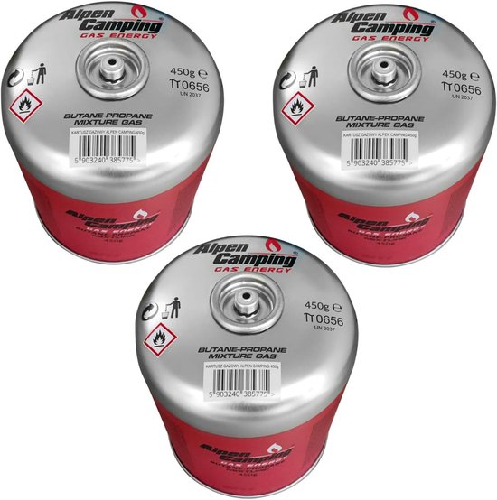 Gas Cartridges - Propane Butane Mix - Outdoor Koken - EN 417 Gecertificeerd - 3x 450g