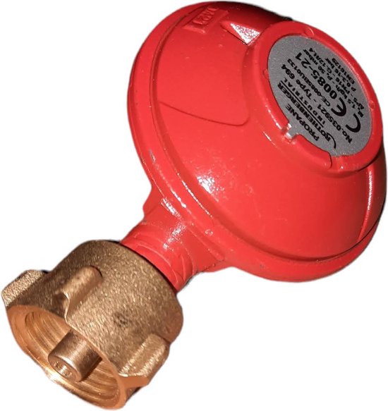 Gas drukrelaar voor campinggaz BBQ verwarmings – kook- en grilltoestellen met propaan butaan gasfles - gasdrukregelaar / reduceerventiel 50 mbar - 1,5kg/h – aansluitingen W21,8 x 1/14’’ & G1/4’’ van Merkloos