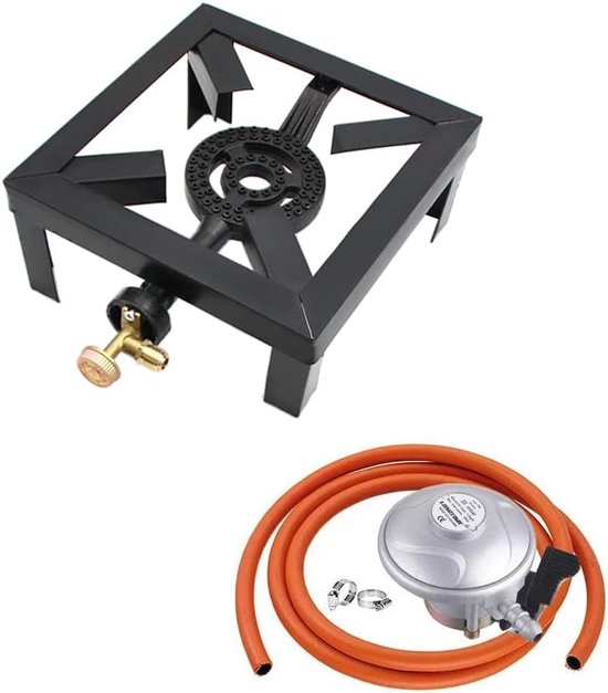 Gas Kookring Gietijzer - Outdoor Brander - Kamperen Koken - Krachtige Vlamregeling - 24.5 cm - Zwart