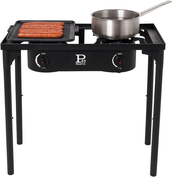 Gas Kooktoestel - Buitenkeuken Grill - Buiten Koken - 3 Instelbare Hoogtes - 75x40x80cm - Zwart