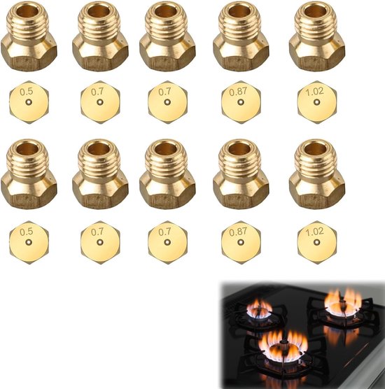 Gas nozzles set 10pcs - universeel voor butaan - messing - geschikt voor gasfornuis - ShopVlot