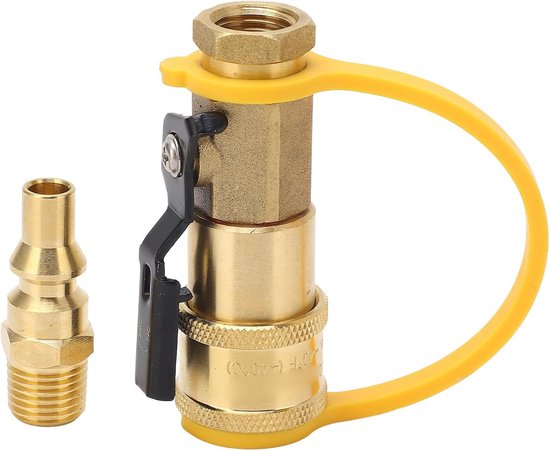 Gas Snelkoppeling Adapter - Propaan Fitting - Gas Aansluiten - Met Afsluitklep - 1/4 Inch NPT - Messing