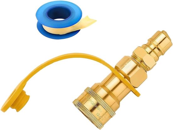 Gas Snelkoppeling Set - Messing Connector - Apparaten Aansluiten - Automatische Afslag - 1/2 Inch - Geel