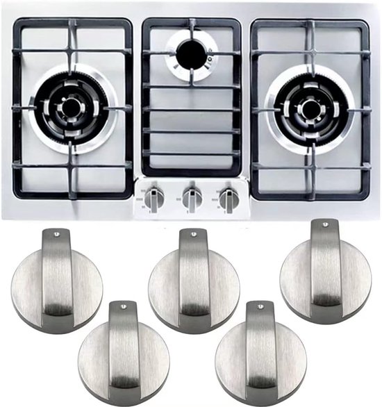 Gas Stove Knobs, 5 Pieces, 6 mm, Silver Gas Stove Control Buttons, Oven Switches, Cooking Surface Regulators - ShopVlot