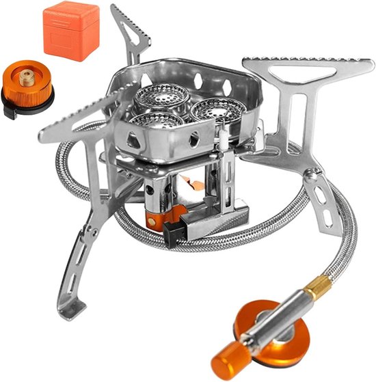 Gas Stove with Piezo Ignition and Carry Box Portable Windproof for Camping - Ideal for Outdoor Picnic, Trekking, and Hiking van Merkloos