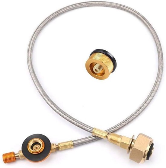 Gas Tank Adapter - Propaan Fles Slang - Snel Bijvullen - Massief Koper - 60cm Lengte - Zilver