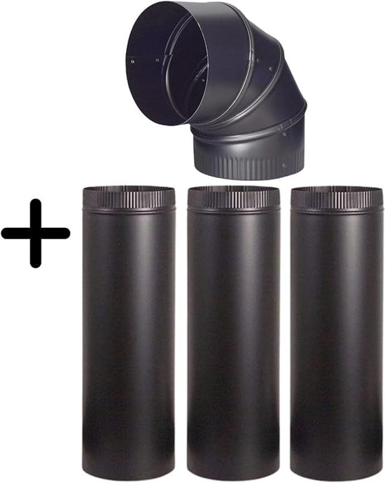 Gas Terrashaard -Depauwonen Cast Iron Stove Pipes 3 Straight + 1 Elbow | Durable High-Heat Resistant Chimney Pipes for Wood & Coal Burning Stoves | Cabin, Village House & Outdoor Heating Accessory | Schwarz van Merkloos
