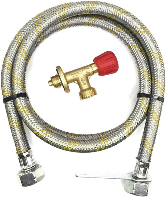 Gas Vulslang Set - LPG Slang - Kamperen Buiten - Versterkt Staal - 1 Meter - Zwart