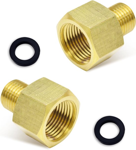 Gasadapter 3/8 Inch Vrouwelijke Draad naar 1/4 Inch Messing Mannelijke Draad voor Gasflessen, Slangen en LPG Koppelingen - 2 Stuks van Merkloos