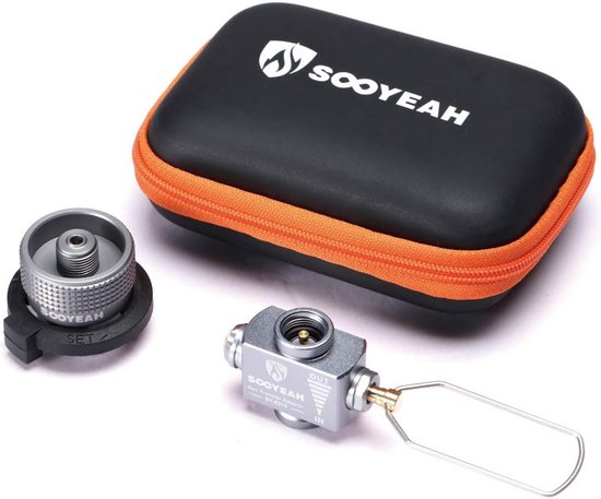 Gasadapter set voor camper en backpacker met isobutaan brandstof en Lindal-klephouder