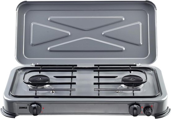 Gasbrander 2 pits - Draagbare kookplaat - Buiten koken - Traploos regelbaar - 60 x 33 cm - Grijs