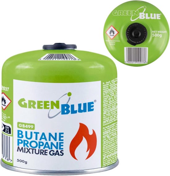 Gascartouche - Groen - 500 g - Propaan Butaan met EN417 7 16 Schroefdraad - Voor Camping en Outdoor