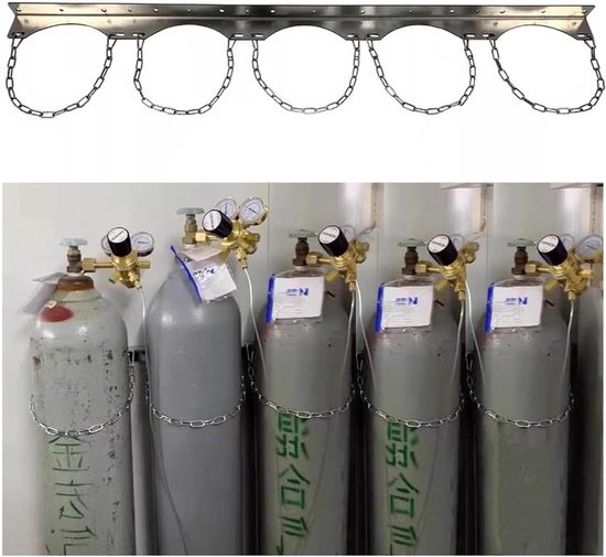 Gascilinder Beugel - Cilinder Tankhouder - Veilige Opslag - Verstelbare Veiligheidsketting - 25-125 cm - Zilver