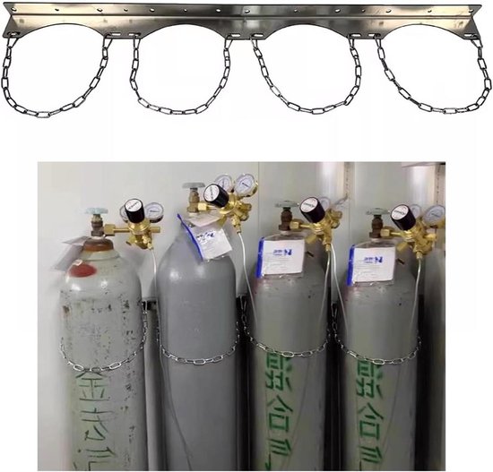 Gascilinder Beugel - Cilinderhouder Tankrek - Veilige Opslag Gasflessen - Verstelbare Veiligheidsketting - 25-125 cm - Zilver