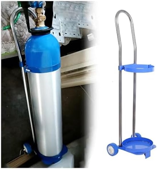 Gascilinder Rolhouder - Stalen Rek - Veilig Transport - Met 2 Wielen - Tot 20 Liter - Zilver
