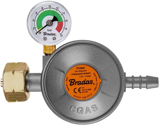 Gasdrukregelaar 37 mbar - Gas regulator - Veilig Gas Gebruik - Met Manometer EFV - 15 kg/u - Zilver