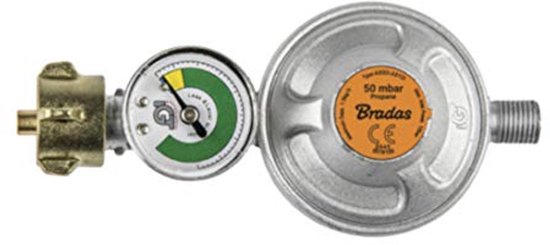 Gasdrukregelaar 50 mbar met Manometer en Veiligheidsventiel - 15 x 8 x 6 cm van Merkloos