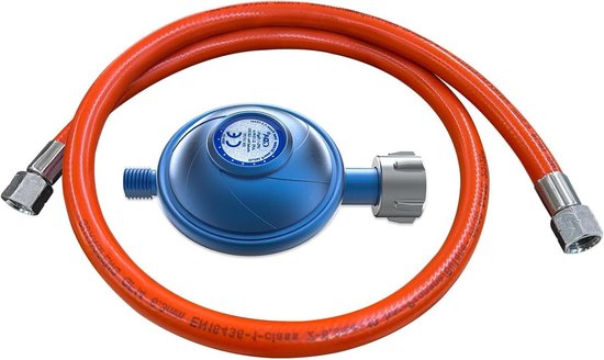 Gasdrukregelaar met slang - LPG regelaar - Veilig koken buiten - Stabiele gasdruk - 50 mbar - Zwart