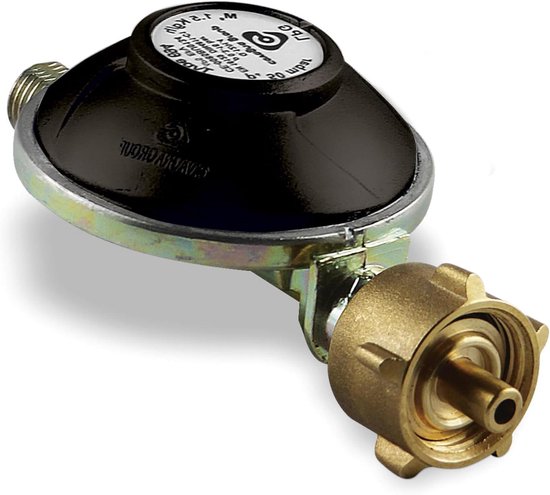 Gasdrukregelaar met slangbreukbeveiliging - Gasregelaar 50 mbar - Barbecue veilig gebruiken - Geïntegreerde slangbreukbeveiliging - 15 kg/u - Zilver