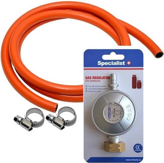 Gasdrukregelaar set 30mbar 3m gasslang +2 slangklemmen van Gimeg