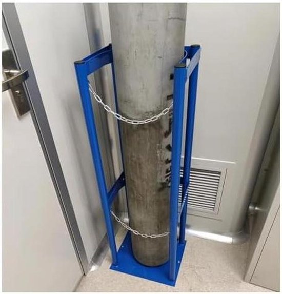 Gasfleshouder - Cilinderrek Zuurstofhouder - Veilige Opslag - Verstelbare Beschermketting - 100 cm Hoog - Grijs