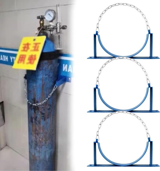Gasflessen trolley - Flessenwagen houder - Veilige opslag - Verstelbare veiligheidsketting - 40 liter - Blauw