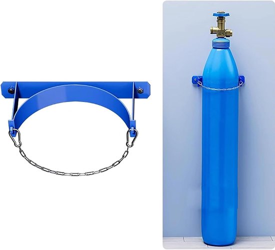 Gasflessenhouder - Zuurstoffles rek - Veilige opslag - Met veiligheidsketting - 8-40 liter flessen - Zilverkleurig