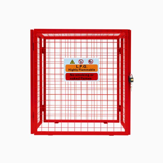 Gasflessenkooi 90cm x 80cm x 43cm Opvouwbaar Rood Gaas Veilige Afsluitbare Opslag Poedergecoat Gegalvaniseerd Staal 3mm Draaddikte 2 x 19kg Gasflessen GRATIS Waarschuwingsbord Hangslots & Sleutels van Fineway