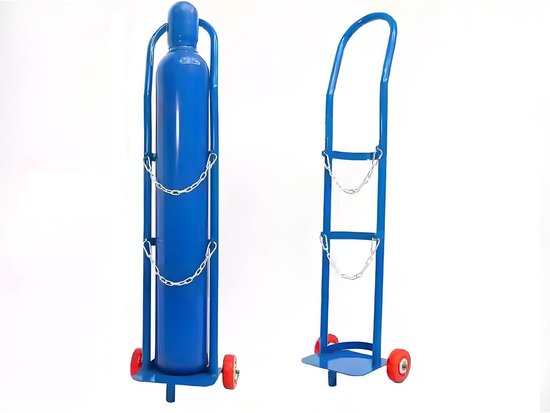 Gasflessenwagen RVS - Flessenkar - Flessen Vervoeren - Veiligheidsketting - 95 cm - Blauw