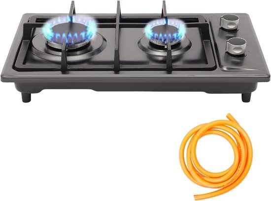 Gasfornuis 2 Branders - Draagbare Kookplaat - Buiten Koken - Inclusief Slang Ventiel - 51 x 31 x 10 cm