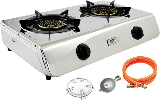 Gasfornuis 2 Pits - Camping Kookplaat - Buiten Koken - Energiebesparend Turbo - 60x39x12 cm - Zilverkleurig