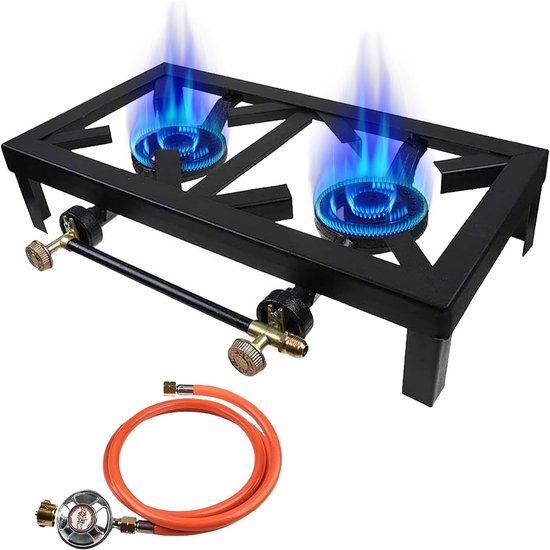 Gasfornuis 2 pits - Camping kooktoestel - Outdoor koken - Hoge efficiëntie 8000W - 48 x 25 cm - Zwart