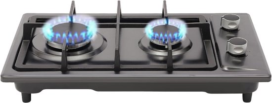 Gasfornuis 2-pits - Kookplaat Fornuis - Kamperen Buitenkeuken - Met Wokbrander Turbo - 51 x 31 cm - Zwart van Merkloos