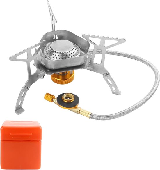 Gasfornuis 3500 W met piëzo-ontsteking en winddicht ontwerp - Licht campinggasfornuis voor 1-2 personen - Campingkookgerei voor outdoor, picknick en wandelen
