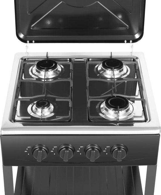 Gasfornuis 4 Pits - Buiten Koken - Efficiënt Koken - Windbestendig Ontwerp - 49x49x79 cm - Zwart