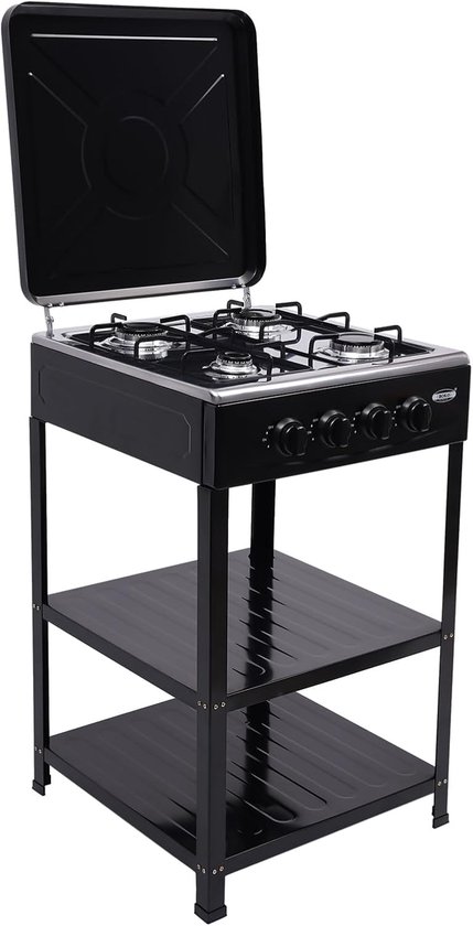 Gasfornuis 4 Pits - Staand Fornuis - Koken Buiten - Handmatige Ontsteking - 49x49x79 cm - Zwart van Merkloos