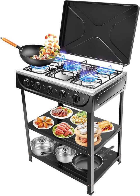 Gasfornuis 5 Branders - Kampeerfornuis Kooktoestel - Outdoor Koken - Zeer Efficiënte Branders - 64 x 44.5 x 82 cm