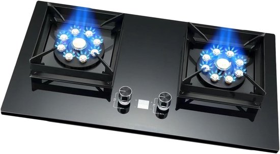 Gasfornuis Kookplaat - Dubbele Brander - Kamperen Thuis - Elektronische Ontsteking Timer - 7.2 KW Vermogen - Zwart