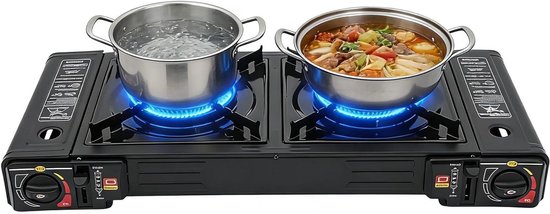Gasfornuis met 2 Brander - Campingfornuis Outdoor - Koken Buiten - Piëzo Ontsteking - 63 x 26 x 12 cm